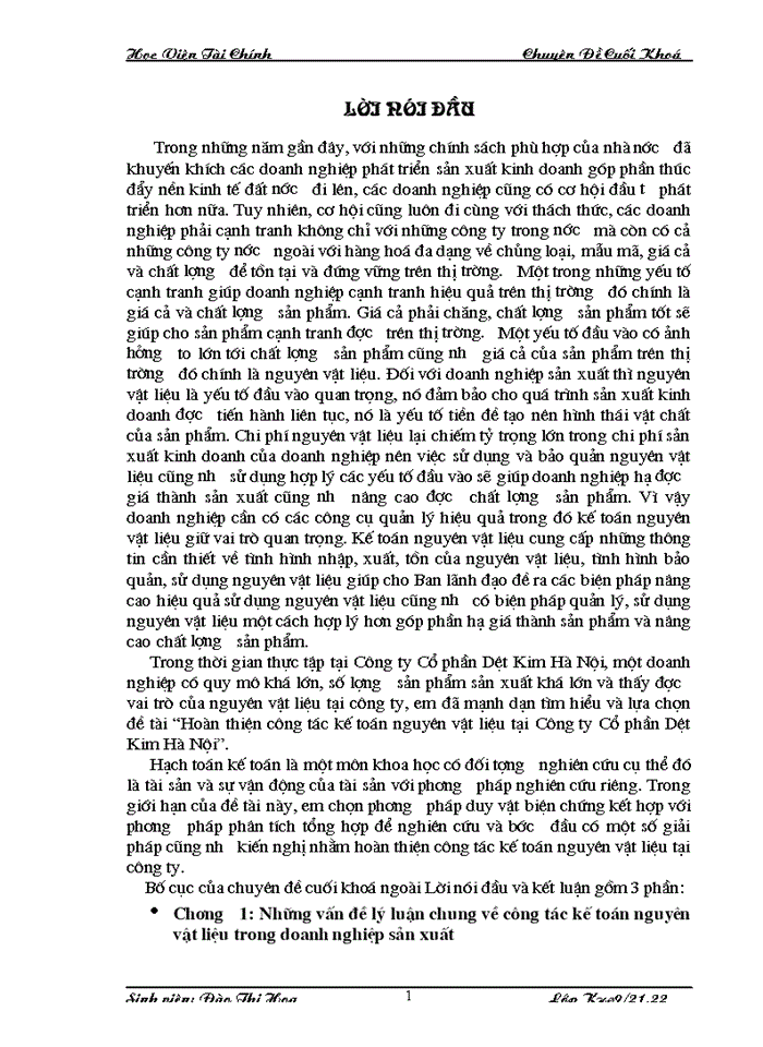 image for page Thực trạng công tác kế toán nguyên vật liệu tại Công ty Cổ phần Dệt Kim Hà Nội
