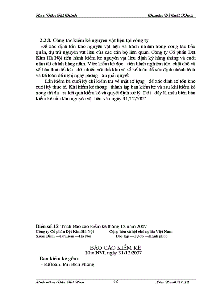 image for page Thực trạng công tác kế toán nguyên vật liệu tại Công ty Cổ phần Dệt Kim Hà Nội