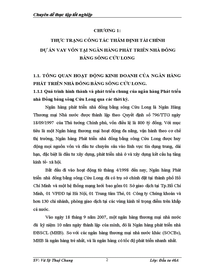 Thực trạng công tác thẩm định tài chính dự án vay vốn tại ngân hàng phát triển nhà đồng bằng sông CỬU LONG