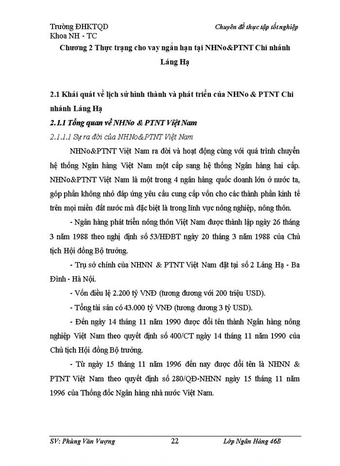 image for page Nâng cao chất lượng cho vay ngắn hạn  tại NHNo&PTNT Chi nhánh Láng Hạ