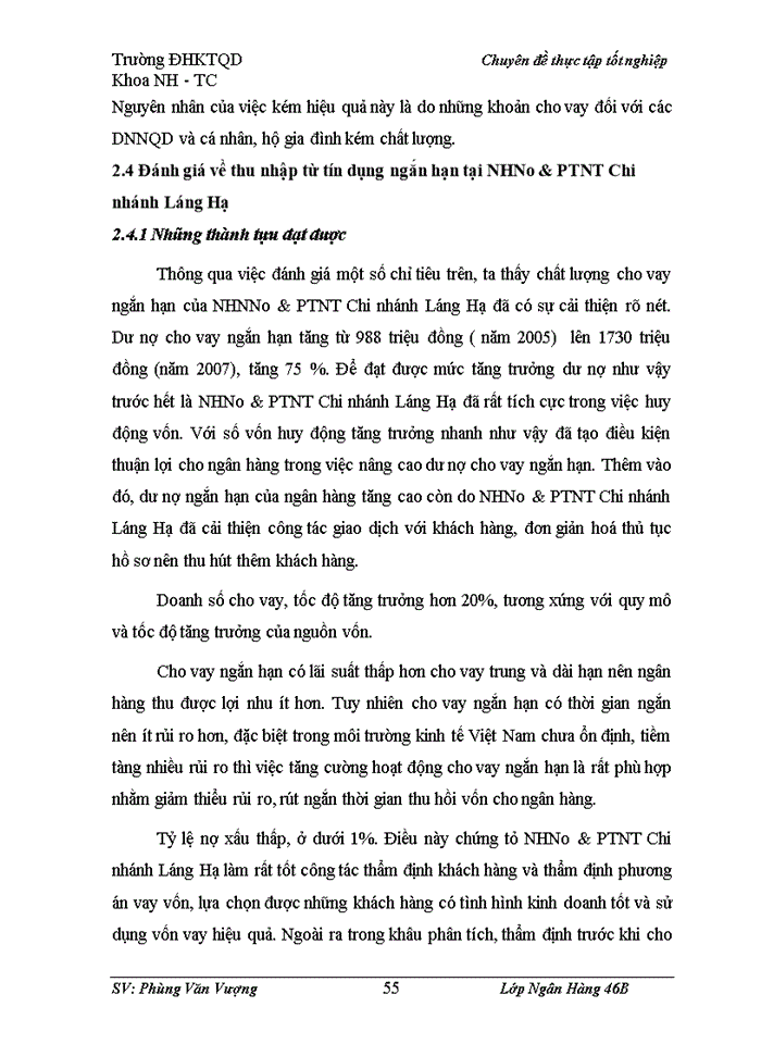 image for page Nâng cao chất lượng cho vay ngắn hạn  tại NHNo&PTNT Chi nhánh Láng Hạ