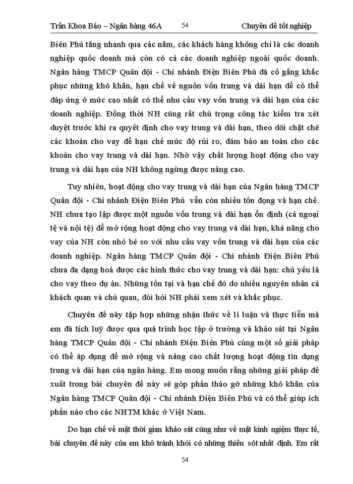 image for page Nâng cao chất lượng tín dụng trung và dài hạn đối với doanh nghiệp tại ngân  hàng thương mại cổ phần quân đội - chi nhánh điện biên phủ