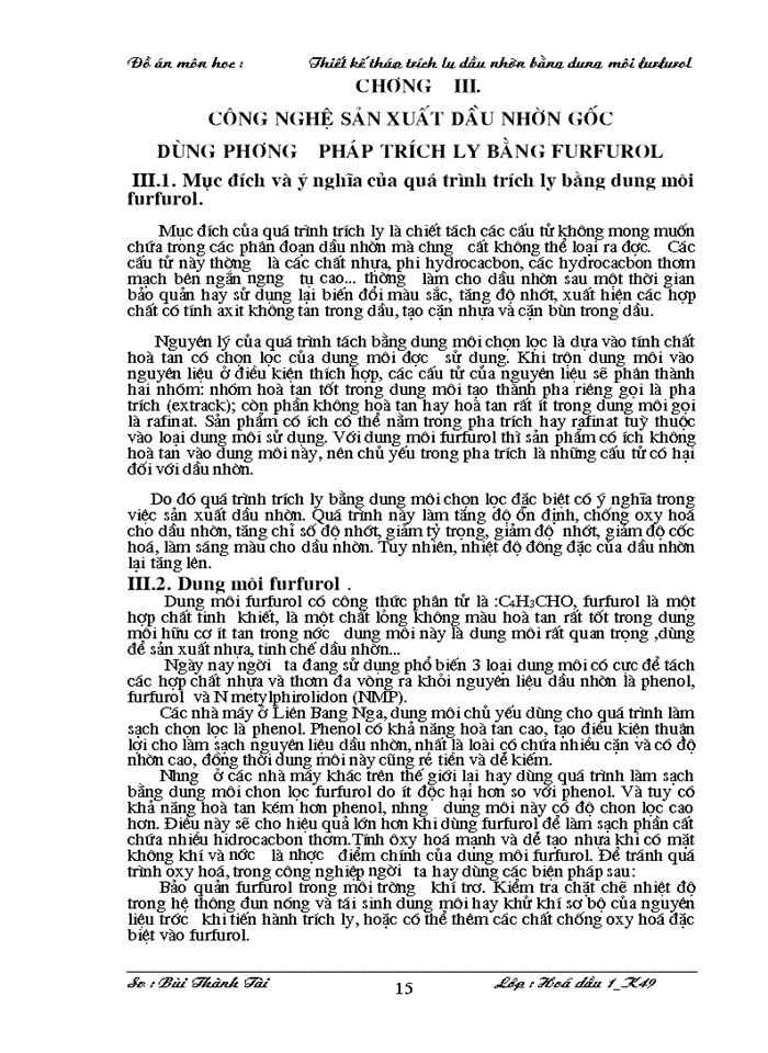 image for page Thiết kế tháp trích ly dầu nhờn bằng dung môi furfurol