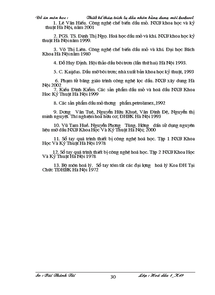 image for page Thiết kế tháp trích ly dầu nhờn bằng dung môi furfurol