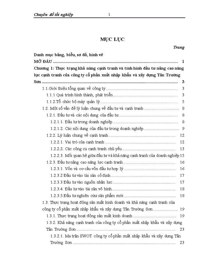 Thực trạng khả năng cạnh tranh và tình hình đầu tư nâng cao năng lực cạnh tranh của công ty cổ phần xuất nhập khẩu và xây dựng Tân Trường Sơn