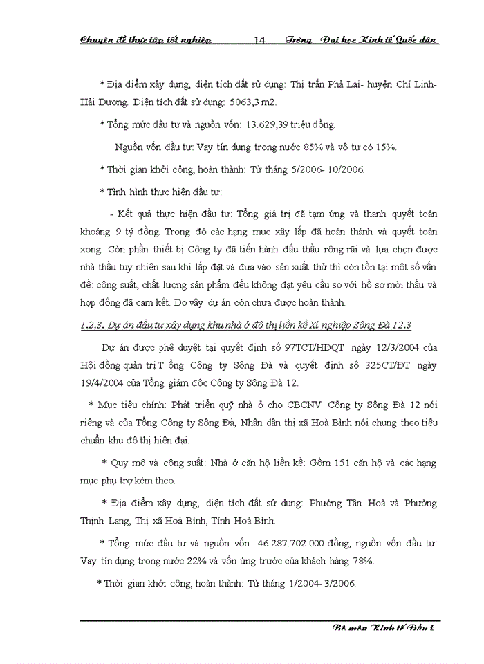 image for page Hoàn thiện công tác lập dự án đầu tư tại Công ty cổ phần Sông Đà 12