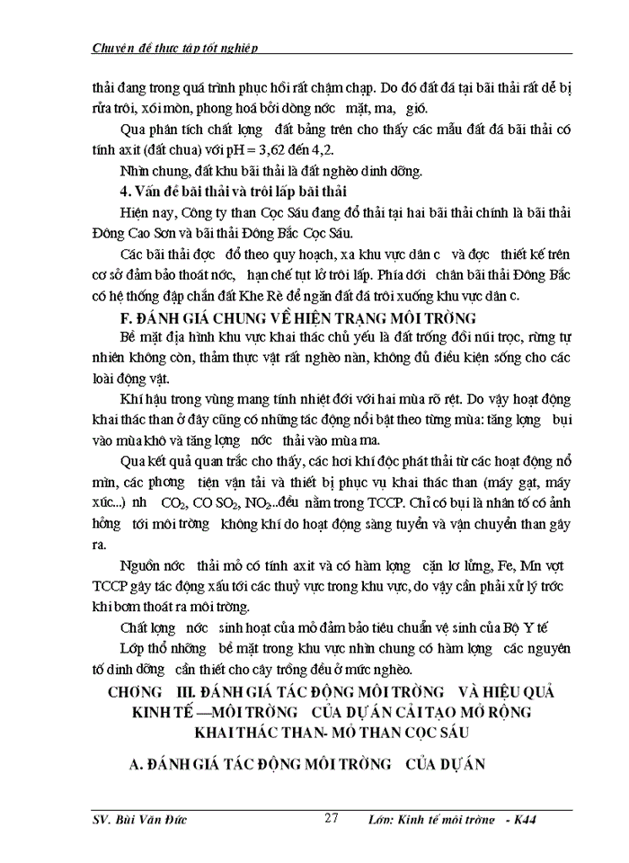 image for page Phân tích những tác động môi trường và đánh giá hiệu quả kinh tế môi trường của dự án cải tạo mở rộng khai thác kinh doanh than - mỏ than Cọc Sáu