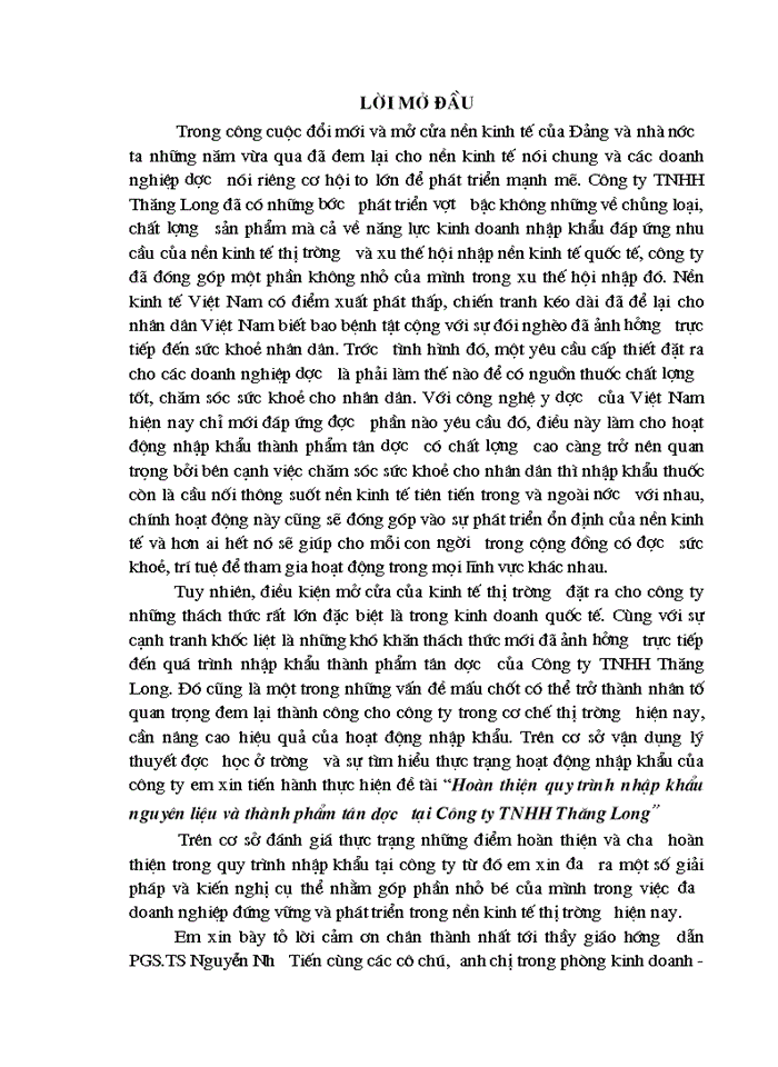 image for page Hoàn thiện quy trình nhập khẩu nguyên liệu và thành phẩm tân dược tại Công ty TNHH Thăng Long