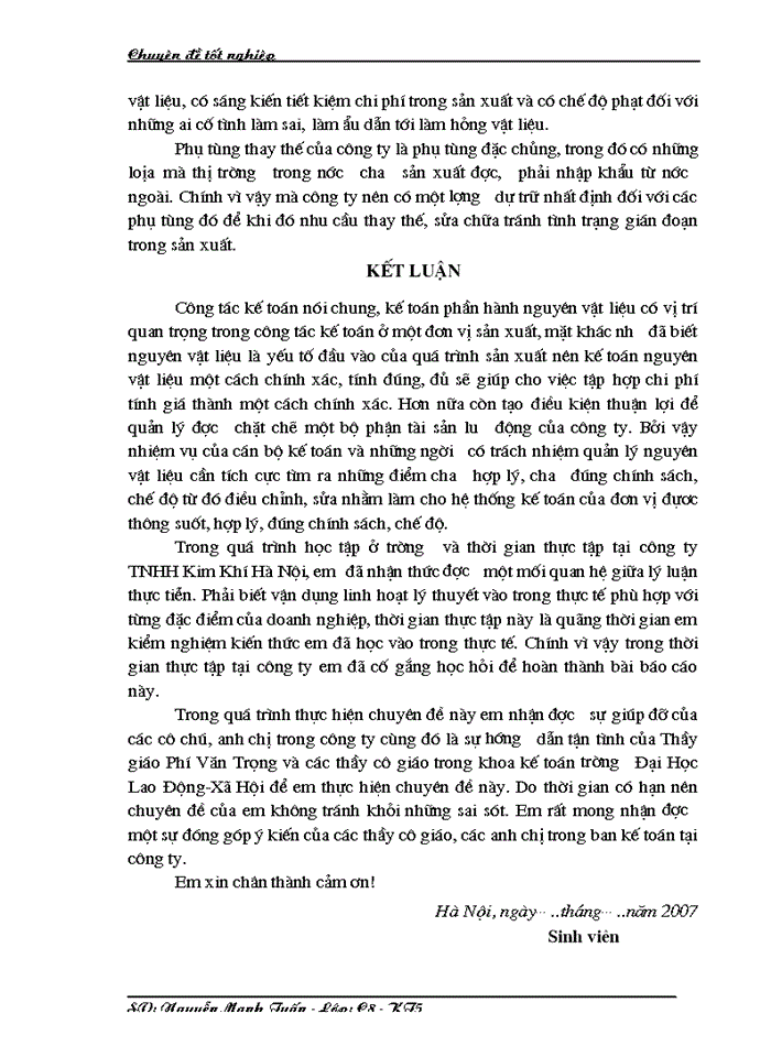image for page Hoàn thiện công tác kế toán nguyên vật liệu ở công ty TNHH Kim Khí Hà Nội