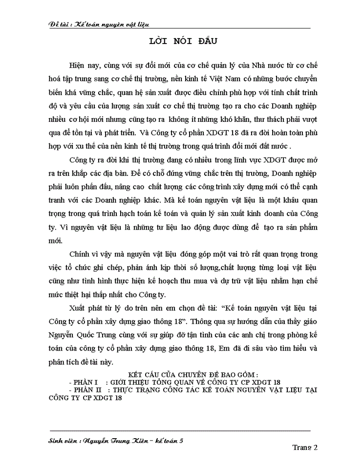 image for page Kế toán nguyên vật liệu tại Công ty cổ phần xây dựng giao thông 18