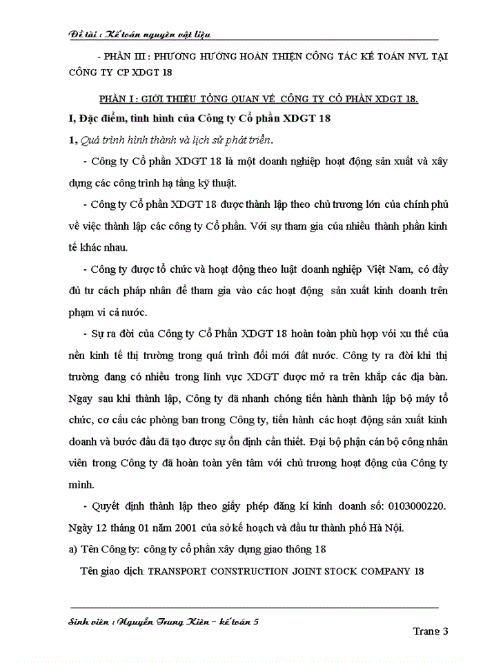 image for page Kế toán nguyên vật liệu tại Công ty cổ phần xây dựng giao thông 18