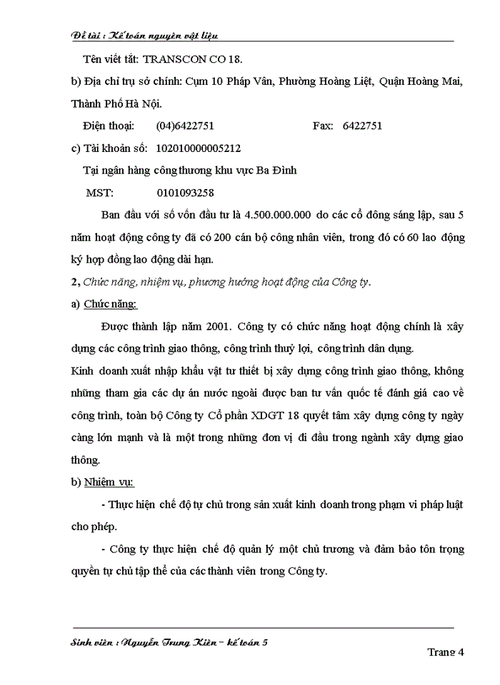 image for page Kế toán nguyên vật liệu tại Công ty cổ phần xây dựng giao thông 18