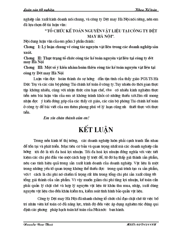 image for page Thực trạng tổ chức công tác kế toán nguyên vật liệu tại công ty dệt may Hà Nội