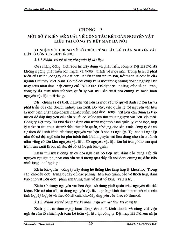 image for page Thực trạng tổ chức công tác kế toán nguyên vật liệu tại công ty dệt may Hà Nội
