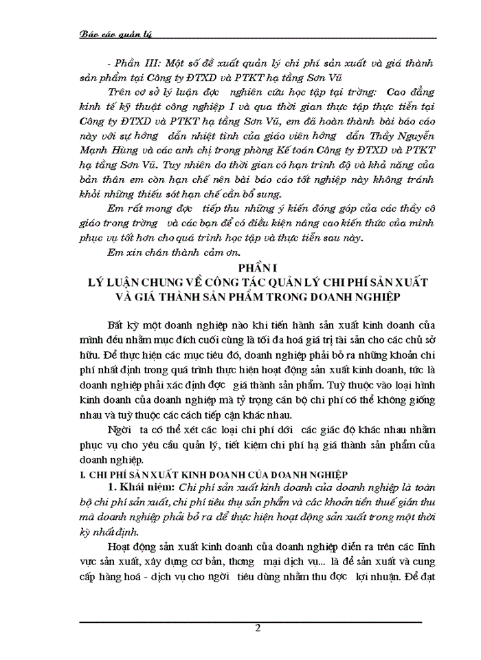 image for page Quản lý tài chính: chi phí sản xuất và giá thành sản phẩm tại Công ty ĐTXD và PTKT hạ tầng Sơn Vũ