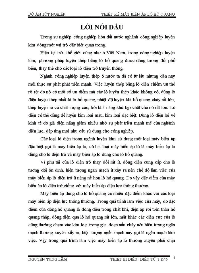 image for page Thiết kế máy biến áp dùng cho lò hồ quang luyện thép với công suất của máy biến áp là 10.000 KVA