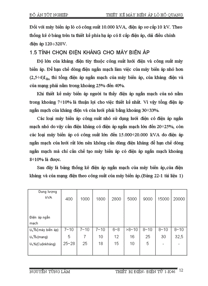 image for page Thiết kế máy biến áp dùng cho lò hồ quang luyện thép với công suất của máy biến áp là 10.000 KVA