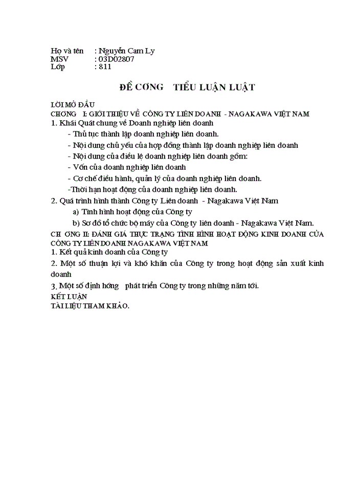 image for page Trình bày việc khởi sự ( chuẩn bị ), đăng ký, thành lập, tổ chức bộ máy và hoạt động của một doanh nghiệp liên doanh- Công ty liên doanh Nagakawa Việt Nam