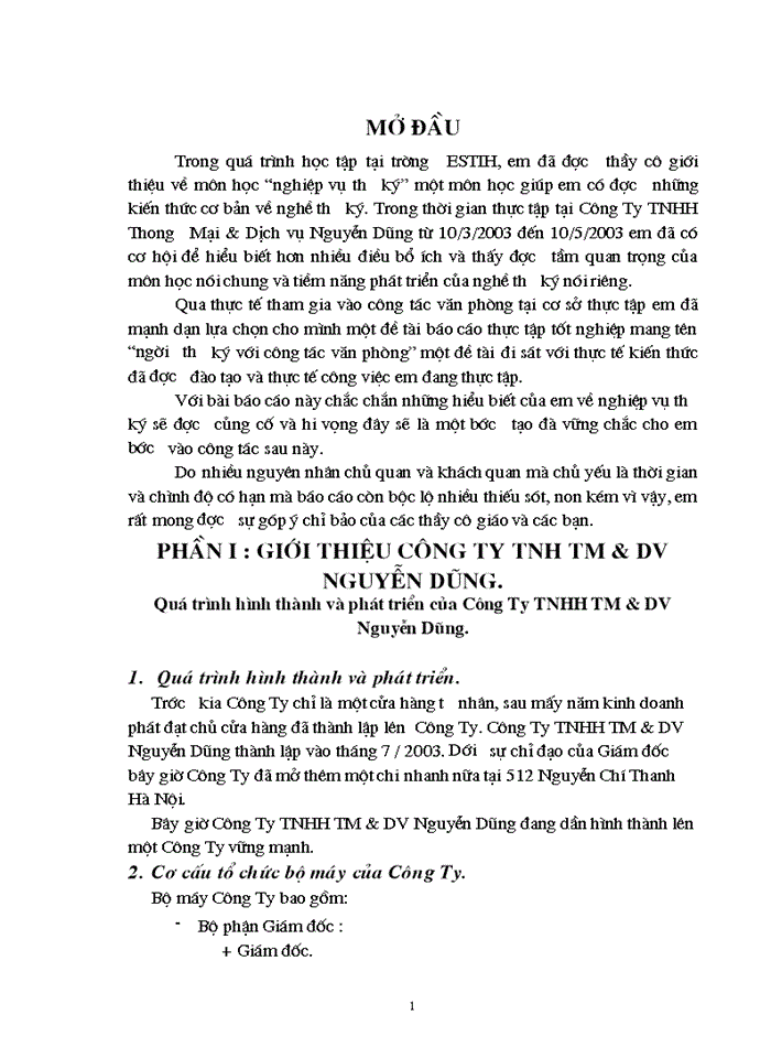 Quá trình hình thành và phát triển của Công Ty TNHH TM & DV  Nguyễn Dũng