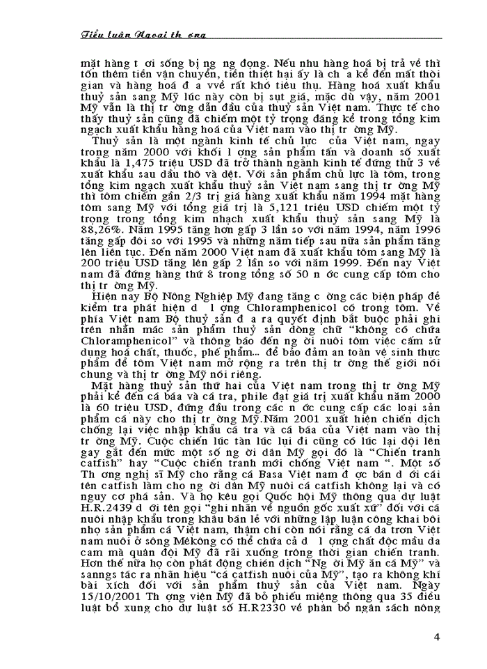 Xuất Khẩu Thuỷ Sản của Việt Nam Sang thị trường Mỹ những vấn đề đặt ra và giải Pháp Phát triển