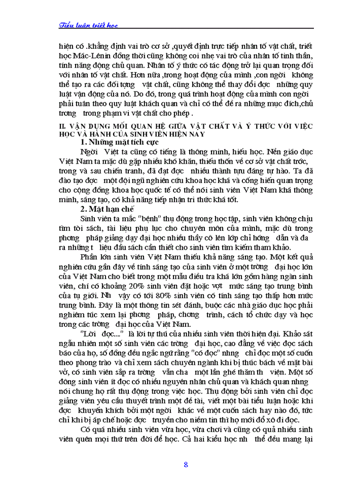 image for page Mối quan hệ biện chứng giữa vật chất và ý thức, liên hệ với việc học tập của sinh viên hiện nay