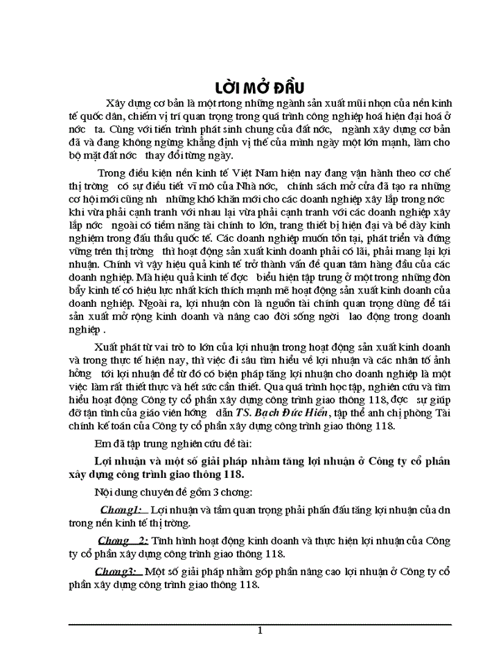 Lợi nhuận và một số giải pháp nhằm tăng lợi nhuận ở Công ty cổ phần xây dựng công trình giao thông 118
