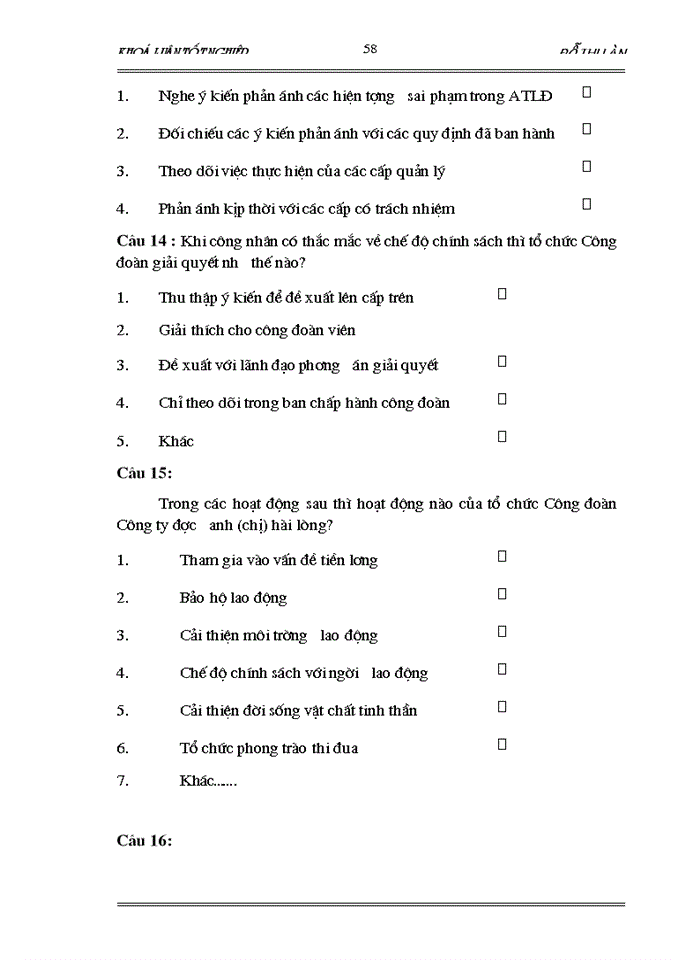 image for page Vai trò của Công đoàn trong việc cải thiện điều kiện lao động cho công nhân (Qua khoả sát tại Công ty CP may Chiến Thắng- năm 2006)