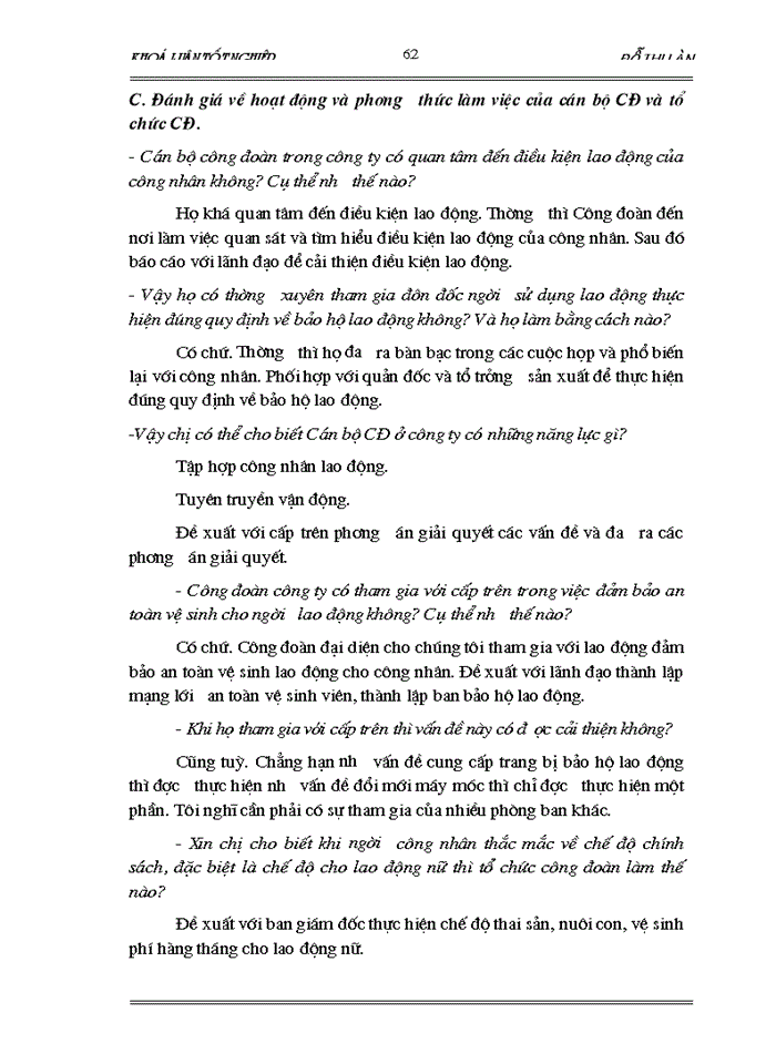 image for page Vai trò của Công đoàn trong việc cải thiện điều kiện lao động cho công nhân (Qua khoả sát tại Công ty CP may Chiến Thắng- năm 2006)