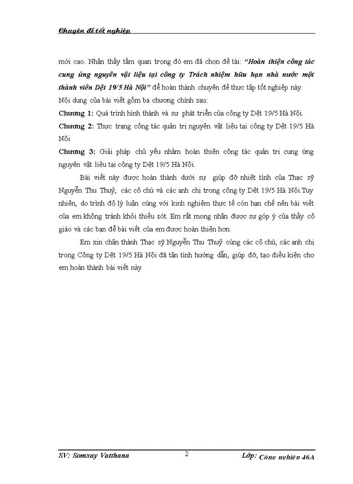 image for page Hoàn thiện công tác cung ứng nguyên vật liệu tại công ty Trách nhiệm hữu hạn nhà nước một thành viên Dệt 19/5 Hà Nội