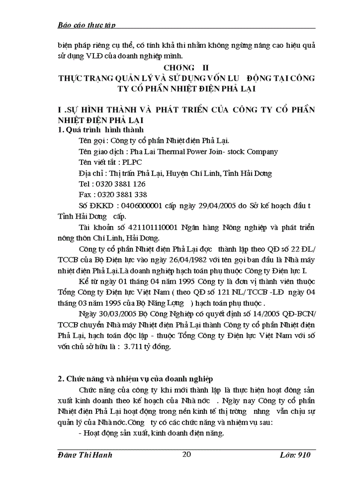 image for page Thực trạng quản lý và hiệu quả sử dụng vốn lưu động tại Công ty cổ phần Nhiệt điện Phả Lại