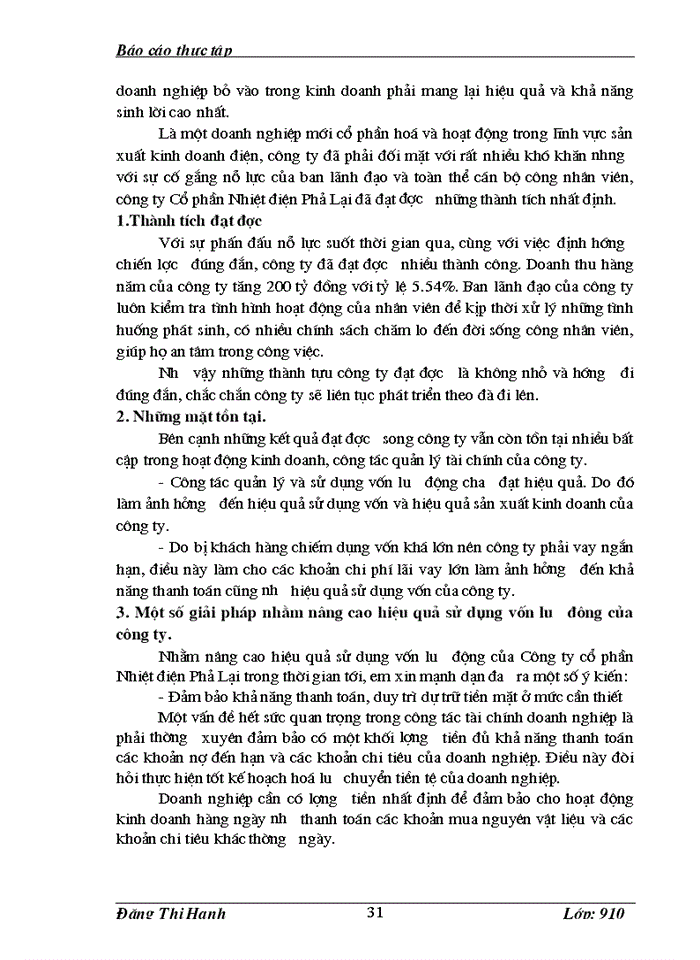 image for page Thực trạng quản lý và hiệu quả sử dụng vốn lưu động tại Công ty cổ phần Nhiệt điện Phả Lại