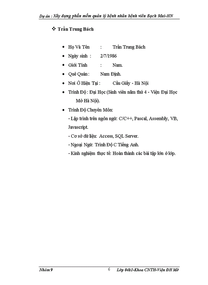 image for page Xây dựng phần mềm quản lý bệnh nhân bệnh viên Bạch Mai-HN