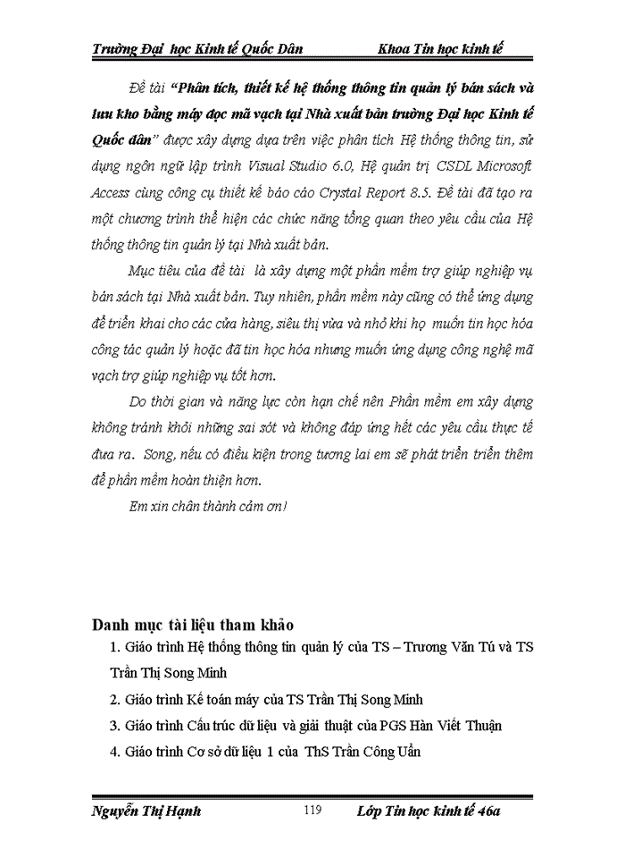 image for page Thiết kế Hệ thống thông tin quản lý bán sách và lưu kho bằng máy đọc mã vạch tại Nhà xuất bản trường Đai học Kinh tế Quốc dân