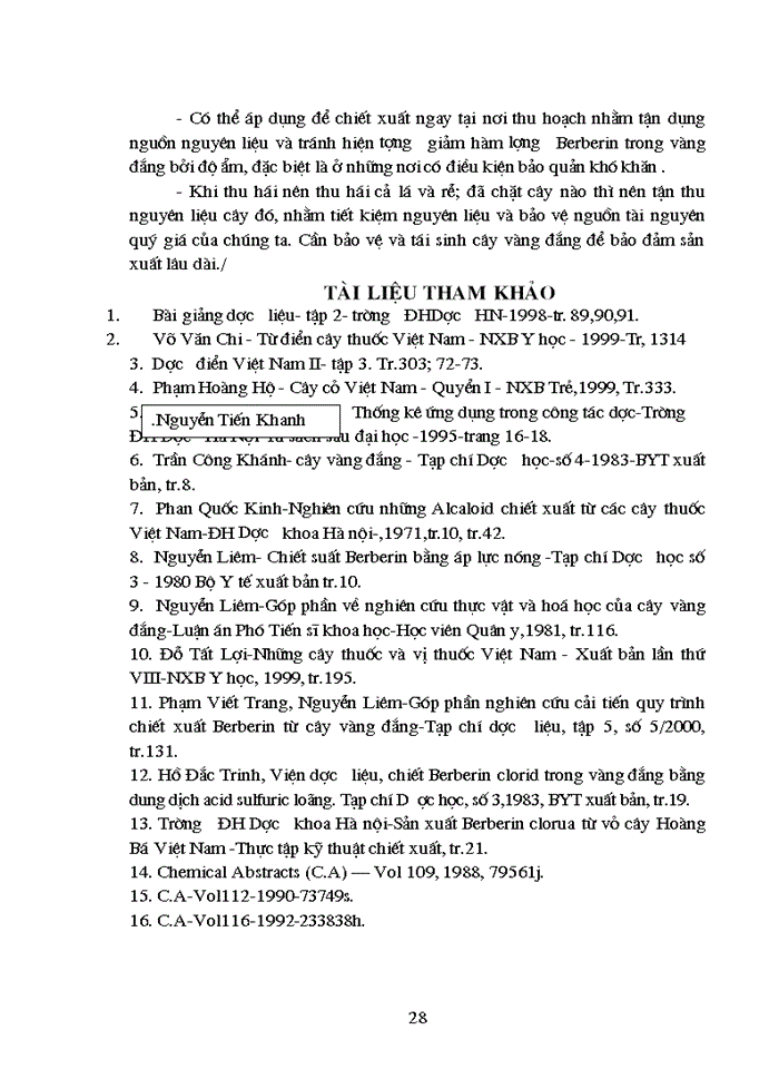 image for page Góp phần nghiên cứu phương pháp chiết xuất Berberin từ cây vàng đắng Coscinium usitatum Pierre