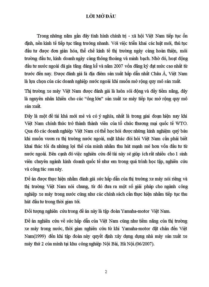 Phân tích quá trình lựa chọn Việt Nam làm địa điểm sản xuất và thị trường tiêu thụ của Yamaha-motor
