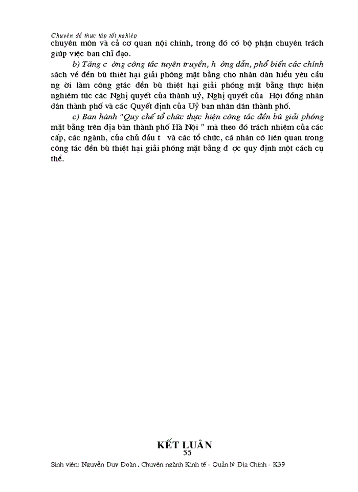 image for page Một số vấn đề về công tác đền bù thiệt hại giải phóng mặt bằng ở thành phố HÀ NỘI