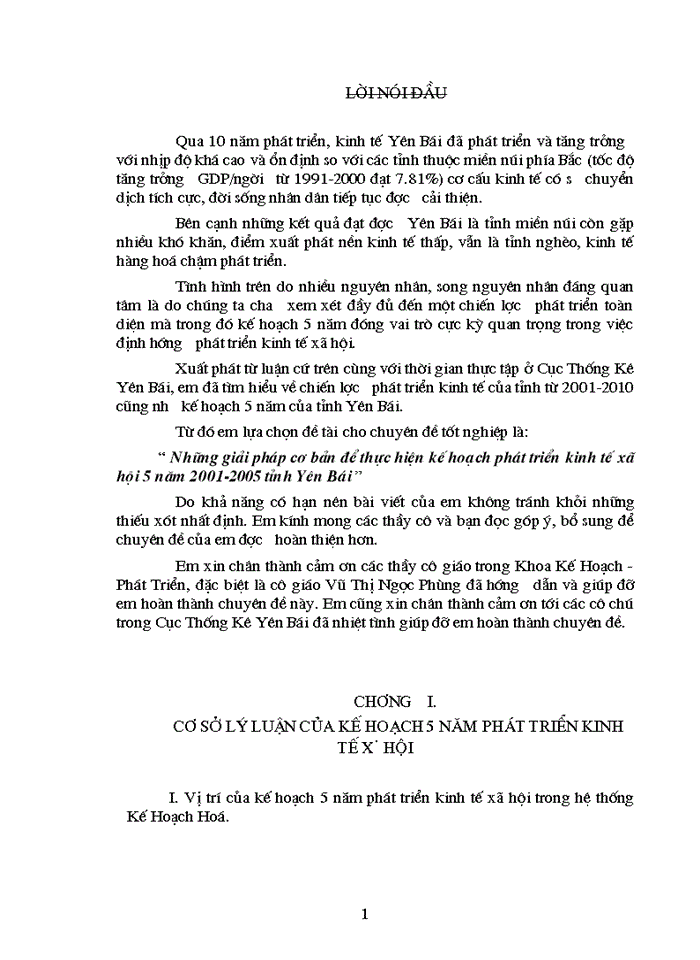 “ Những giải pháp cơ bản để thực hiện kế hoạch phát triển kinh tế xã hội 5 năm 2001-2005 tỉnh Yên Bái