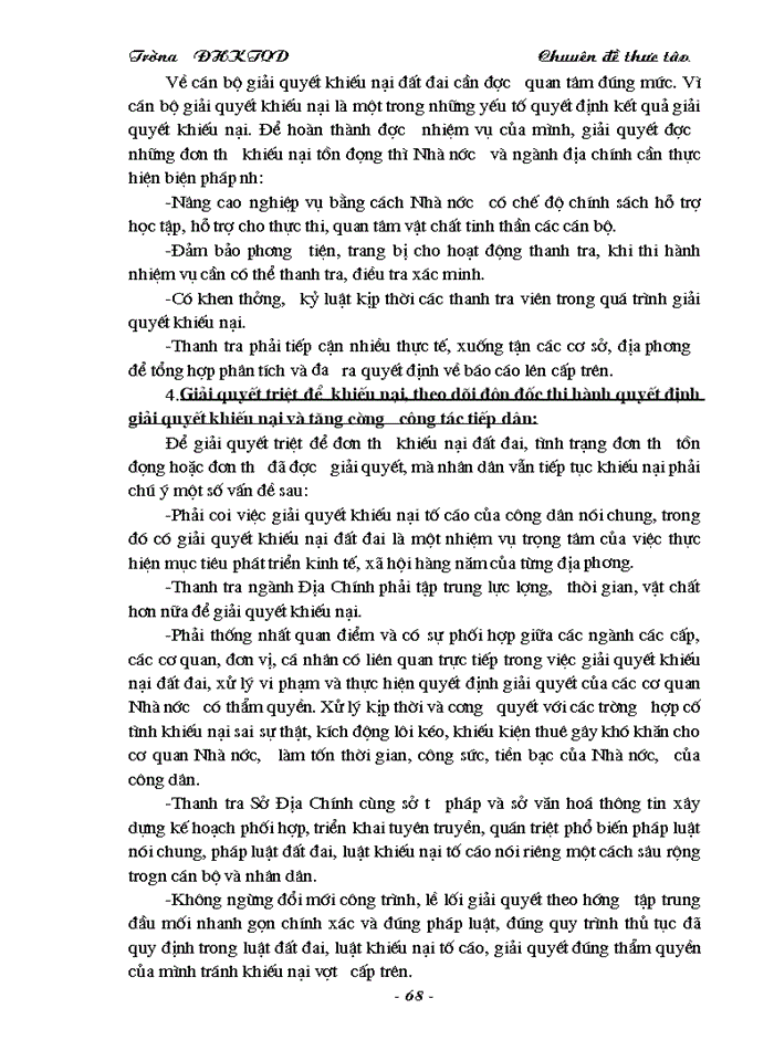 image for page Thực trạng công tác thanh tra giải quyết khiếu nại trong quản lý đất đai tại sở Địa Chính Hà Tây