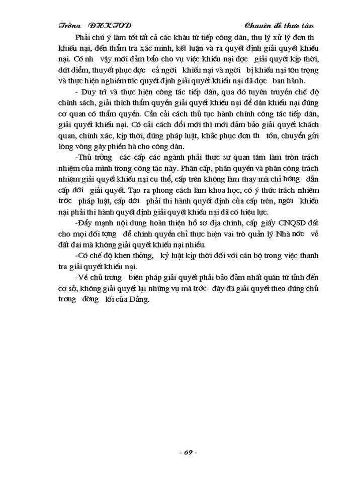 image for page Thực trạng công tác thanh tra giải quyết khiếu nại trong quản lý đất đai tại sở Địa Chính Hà Tây