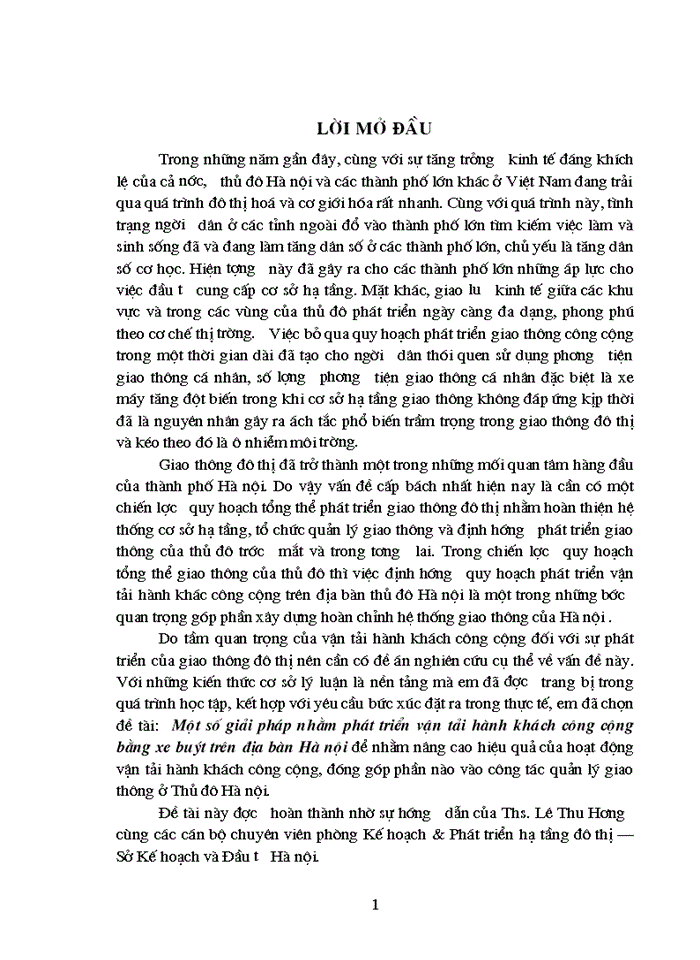 Một số giải pháp nhằm phát triển vận tải hành khách công cộng bằng xe buýt trên địa bàn Hà nội