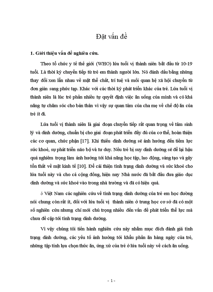 image for page Đánh giá tình trạng dinh dưỡng và tập tính dinh dưỡng của lứa tuổi vị thành niên tại một trường Trung học cơ sở nội thành Hà Nội
