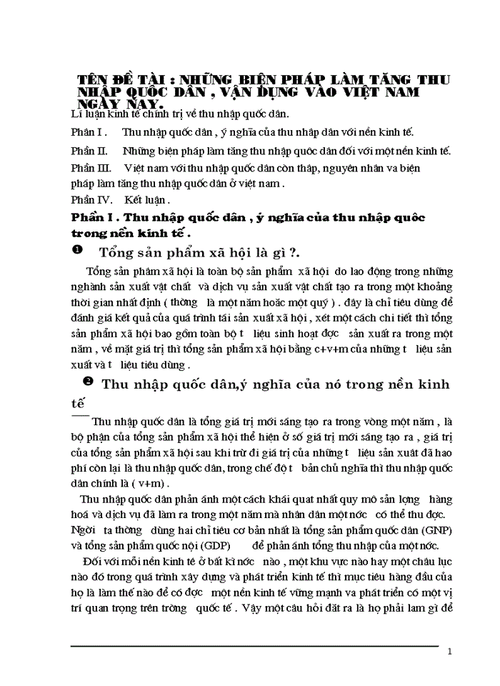 Những biện pháp làm tăng thu nhập quôc dân , vận dụng vào việt nam ngày nay