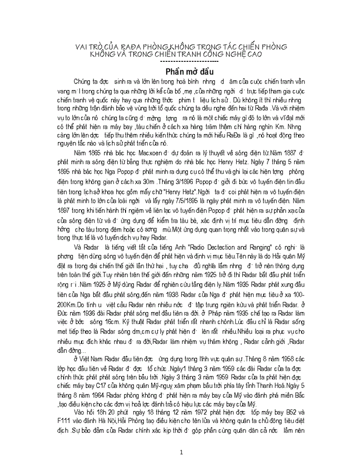 image for page Vai trò của rađa phòng không trong tác chiến phòng không và trong chiến tranh công nghệ cao