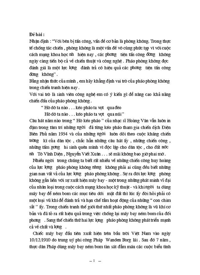 image for page Với vai trò là sinh viên công nghệ em có ý kiến gì để nâng cao khả năng chiến đấu của pháo phòng không