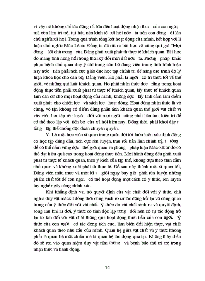 image for page Phân tích mối quan hệ bản chất giữa vật chất và ý thức vận dụng phương pháp luận rút ra từ mối quan hệ đó chỉ rõ nguồn gốc, biểu hiện và cách khắc phục chủ quan duy ý chí trong cán bộ đảng viên