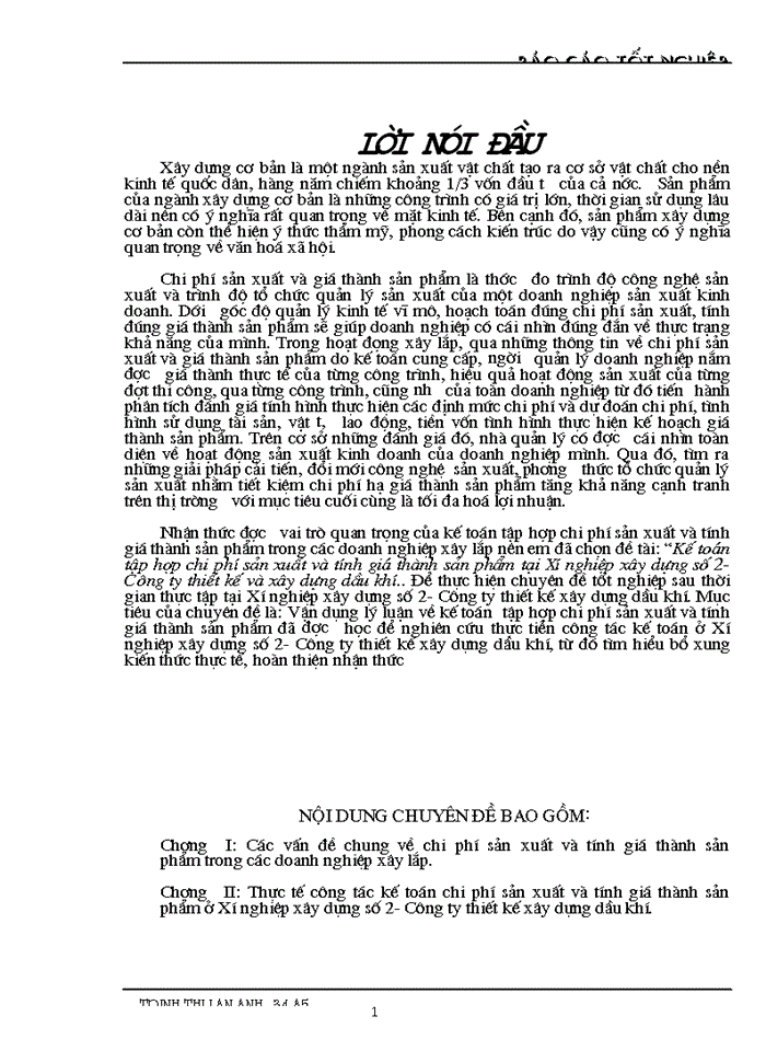 Kế toán tập hợp chi phí sản xuất và tính giá thành sản phẩm tại Xí nghiệp xây dựng số 2- Công ty thiết kế và xây dựng dầu kh