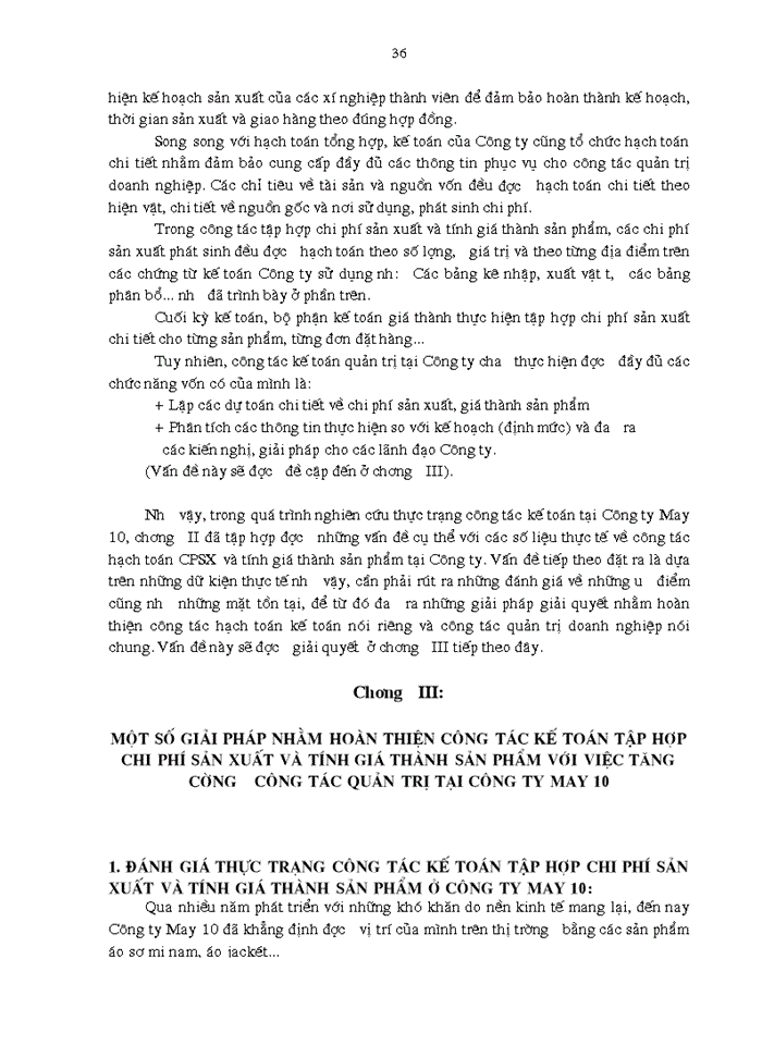 image for page Hoàn thiện công tác tổ chức hạch toán chi phí sản xuất và tính giá thành sản phẩm với việc tăng cường công tác quản trị doanh nghiệp tại Công ty May 10