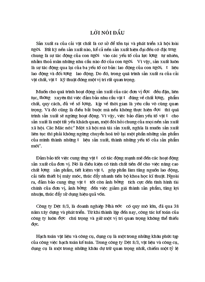 image for page Tổ chức công tác hạch toán vật liệu và công cụ, dụng cụ với việc nâng cao hiệu quả sử dụng vốn lưu động tại Công ty Dệt 8/3