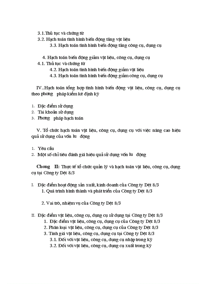 image for page Tổ chức công tác hạch toán vật liệu và công cụ, dụng cụ với việc nâng cao hiệu quả sử dụng vốn lưu động tại Công ty Dệt 8/3
