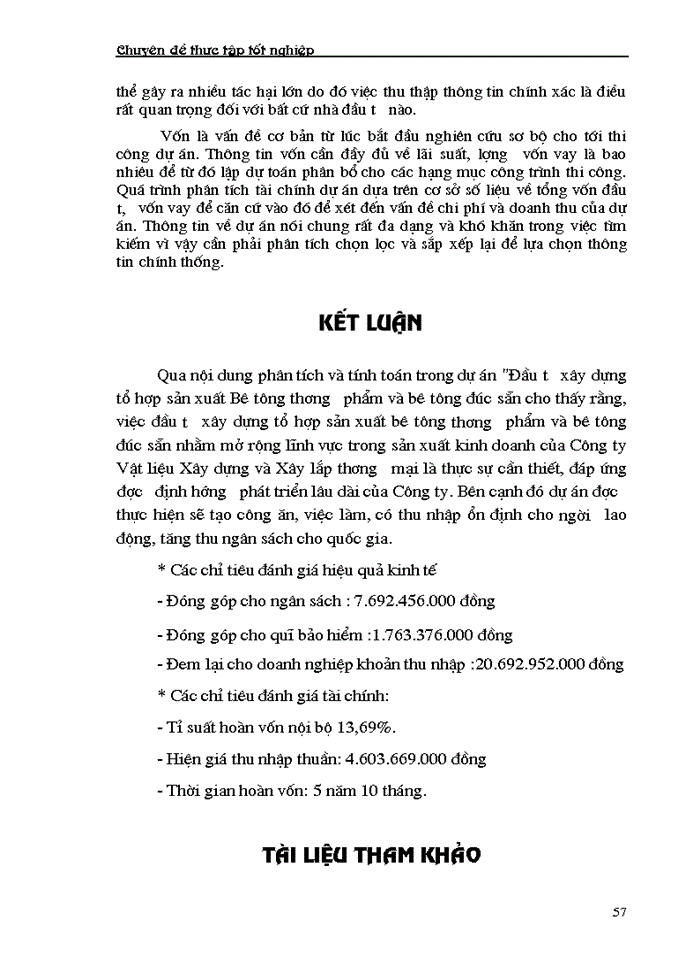 image for page Phân tích dự án đầu tư xây dựng tổ hợp sản xuất bê tông thương phẩm và bê tông đúc sẵn của Công ty vật liệu xây dựng và xây lắp thương mại - Bộ thương mại